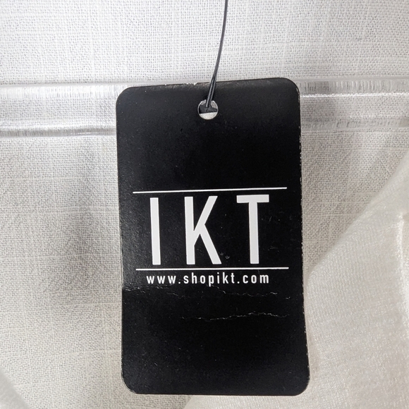 IKT Maggie Size Medium White 30% Linen Cropped Blouse With Drawstring Waist - Picture 6 of 12